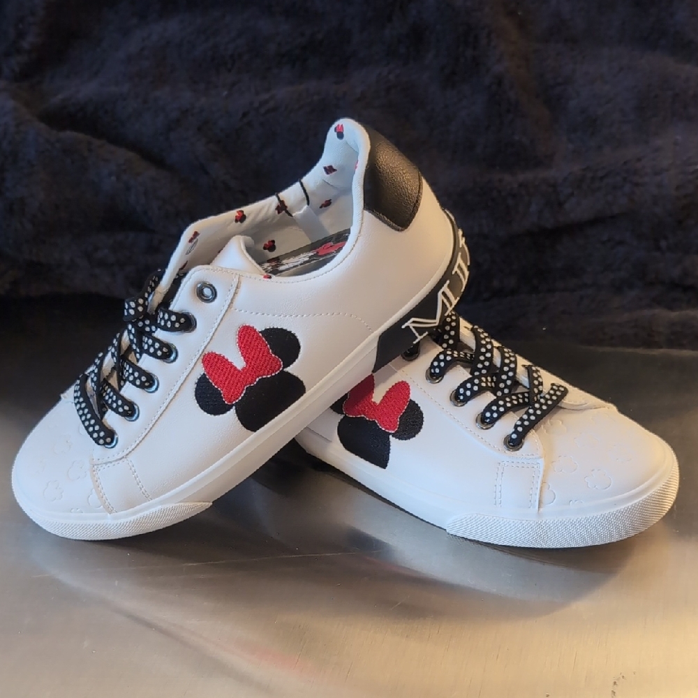 Disney Minnie Mouse White Sneakers with Black and Red Accents